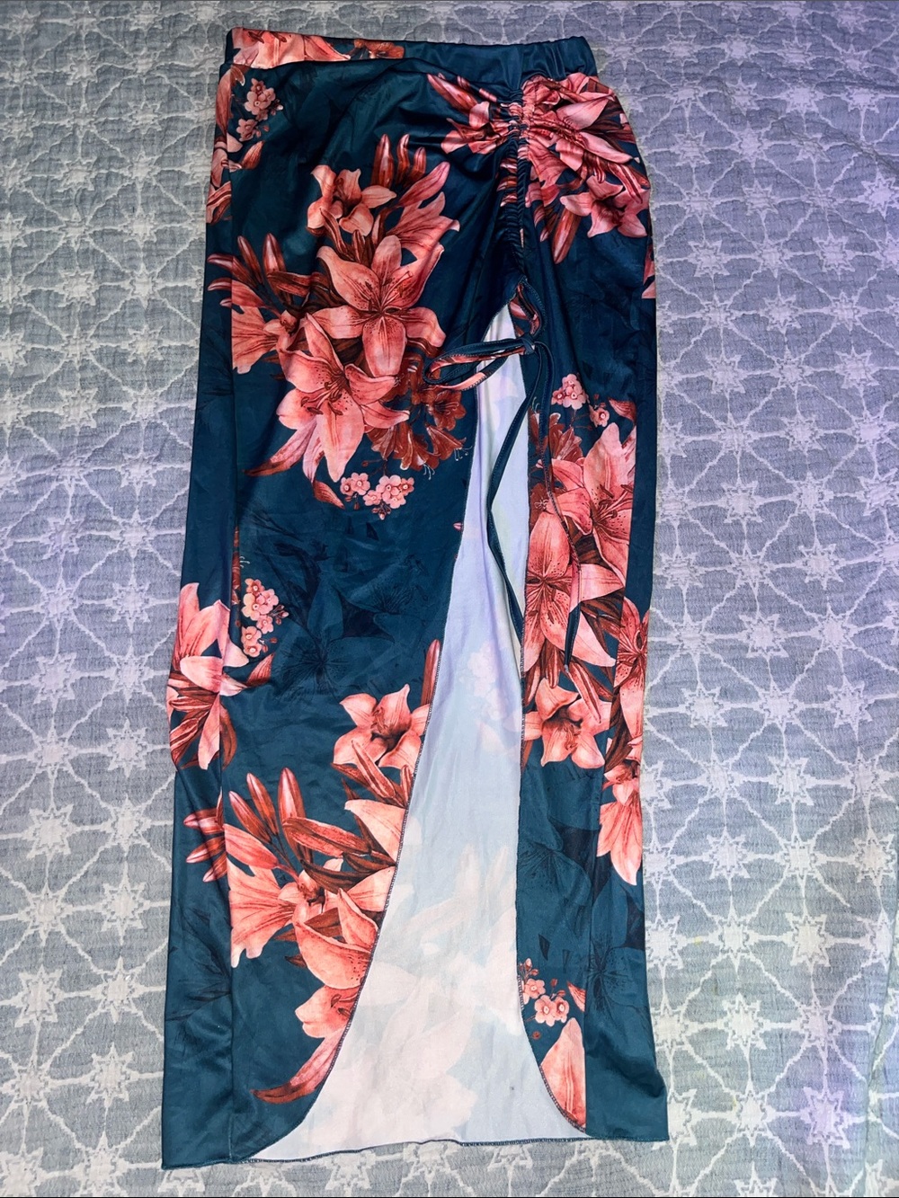 Floral Navy Wrap Skirt with Pink Bloom Print